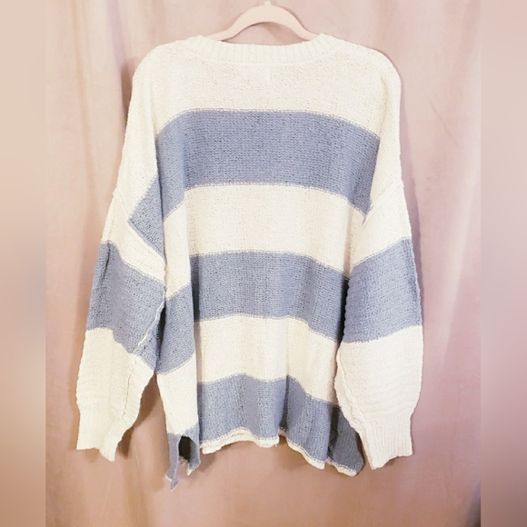 PINK LILY OVERSIZED STRIPED HENLEY SWEATER - Picture 9 of 15